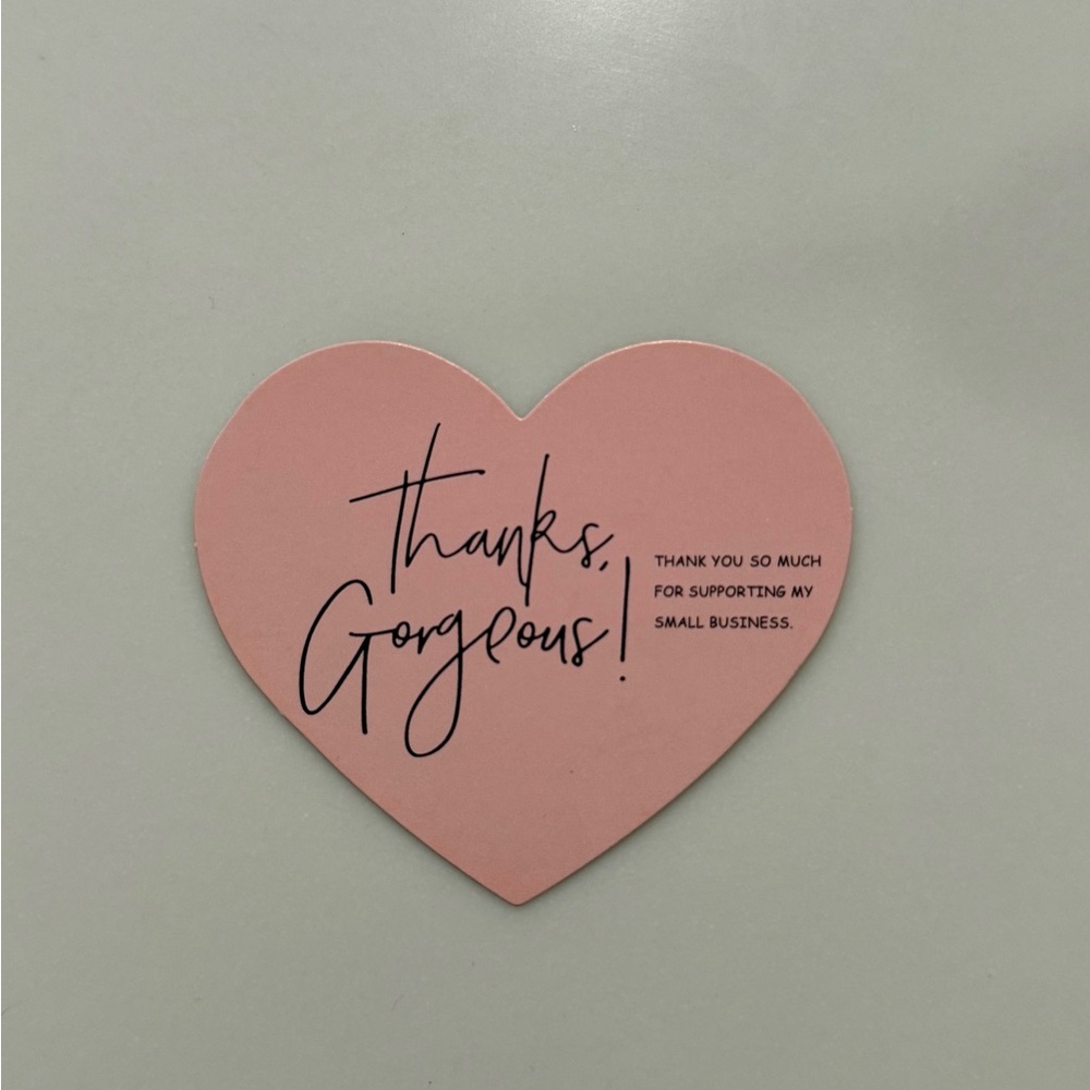 BUY NOW Pack of 50 Pink Heart ‘Thanks Gorgeous’ Small Business Thank You Cards